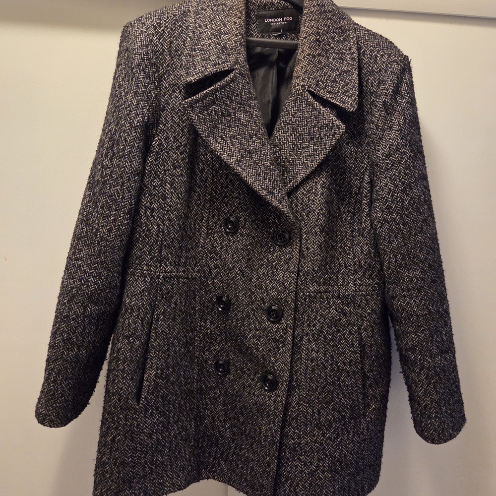 London Fog Women's Black Tweed Pea Coat
